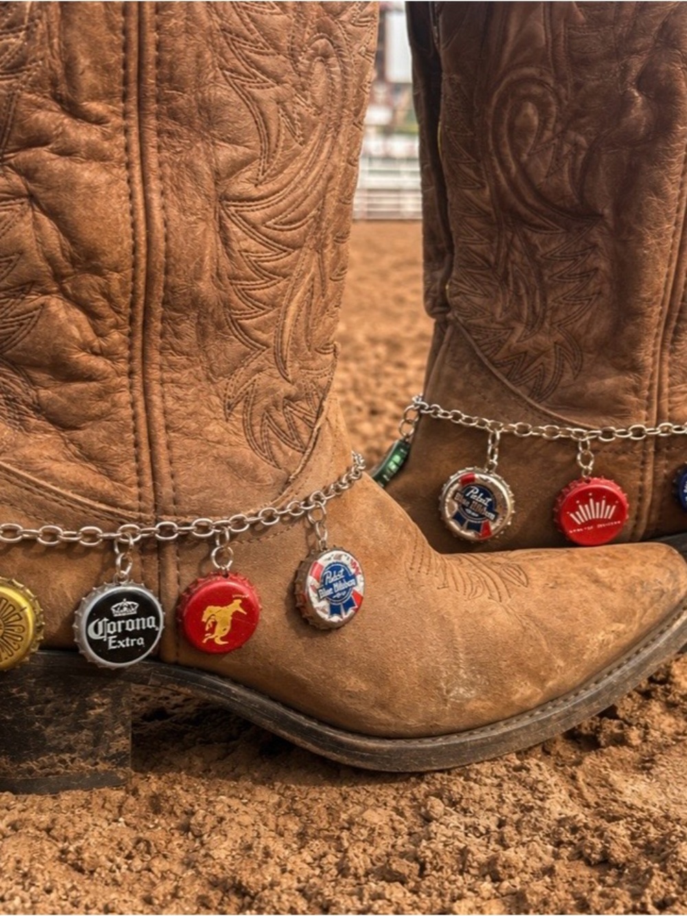 Handmade Bottle Cap Cowgirl Boot Chains – One-of-a-Kind Western Boot Jewelry